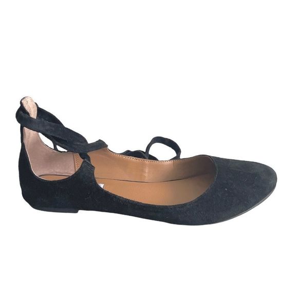 (SOLD) STEVE MADDEN Black Suede Slip On Ballet Flat Shoes With Ankle Ties 7.5 - Picture 9 of 10